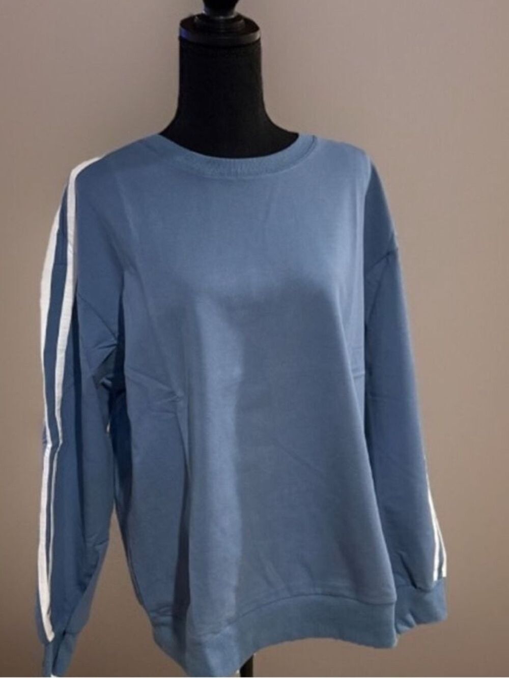 Wiholl Blue White Stripe Crew Neck Sweatshirt Medium NWT